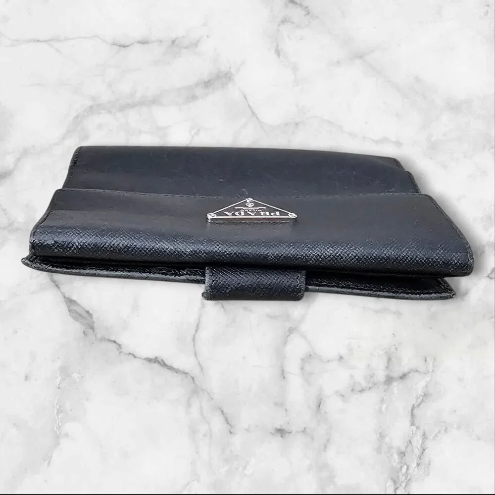 Prada Milano Saffiano Leather Compact Bifold Black Wallet